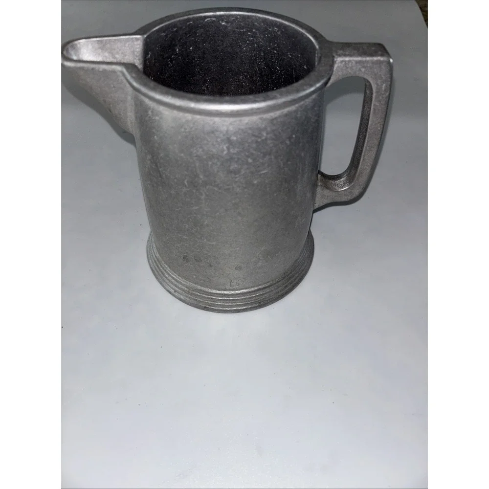 Large Vintage Pewter Tankard Unbranded Primitive Style Silver 5 3/4 Tall Pitcher